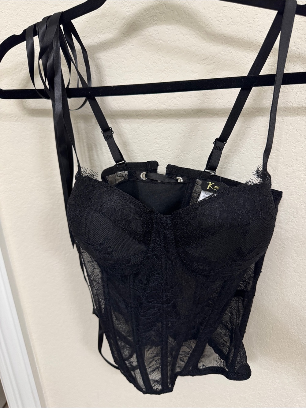 Black Lace Bustier Bandeau Top with Adjustable Straps